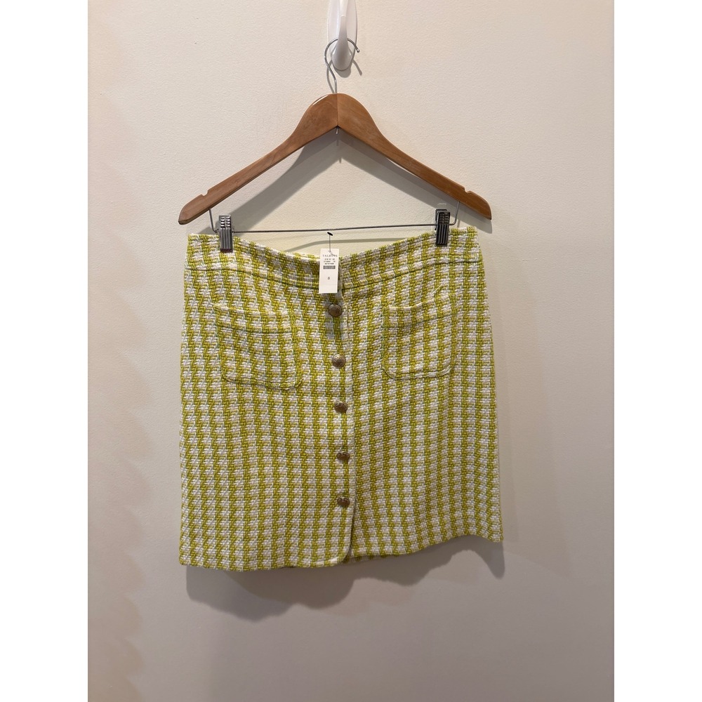 NWT Talbots Womens A Line Skirt Size‎ 8 Green White Plaid Tweed Button Front